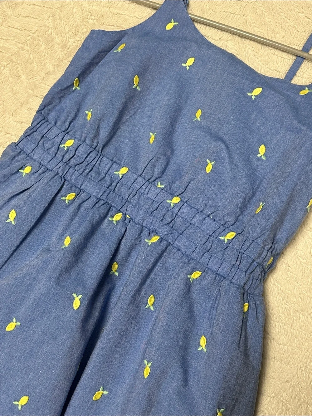 Girls cat & Jack blue / embroidered lemons fully lined summer dress XL 14 EUC!